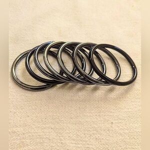 Glass Bangles (7) - Black Opal (faux) with Iridescent tint Bangle Set